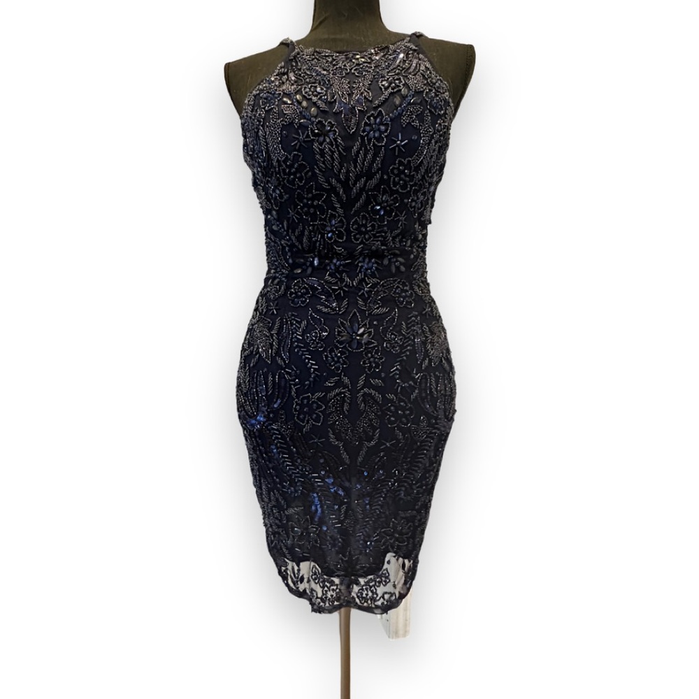 Holiday Dress. Beaded. Thin straps with open back.